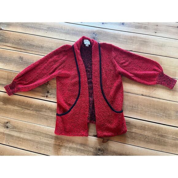 Vintage Sideffects Knitted Duster Sweater Womens L Open Cardigan Red & Black - Picture 2 of 8